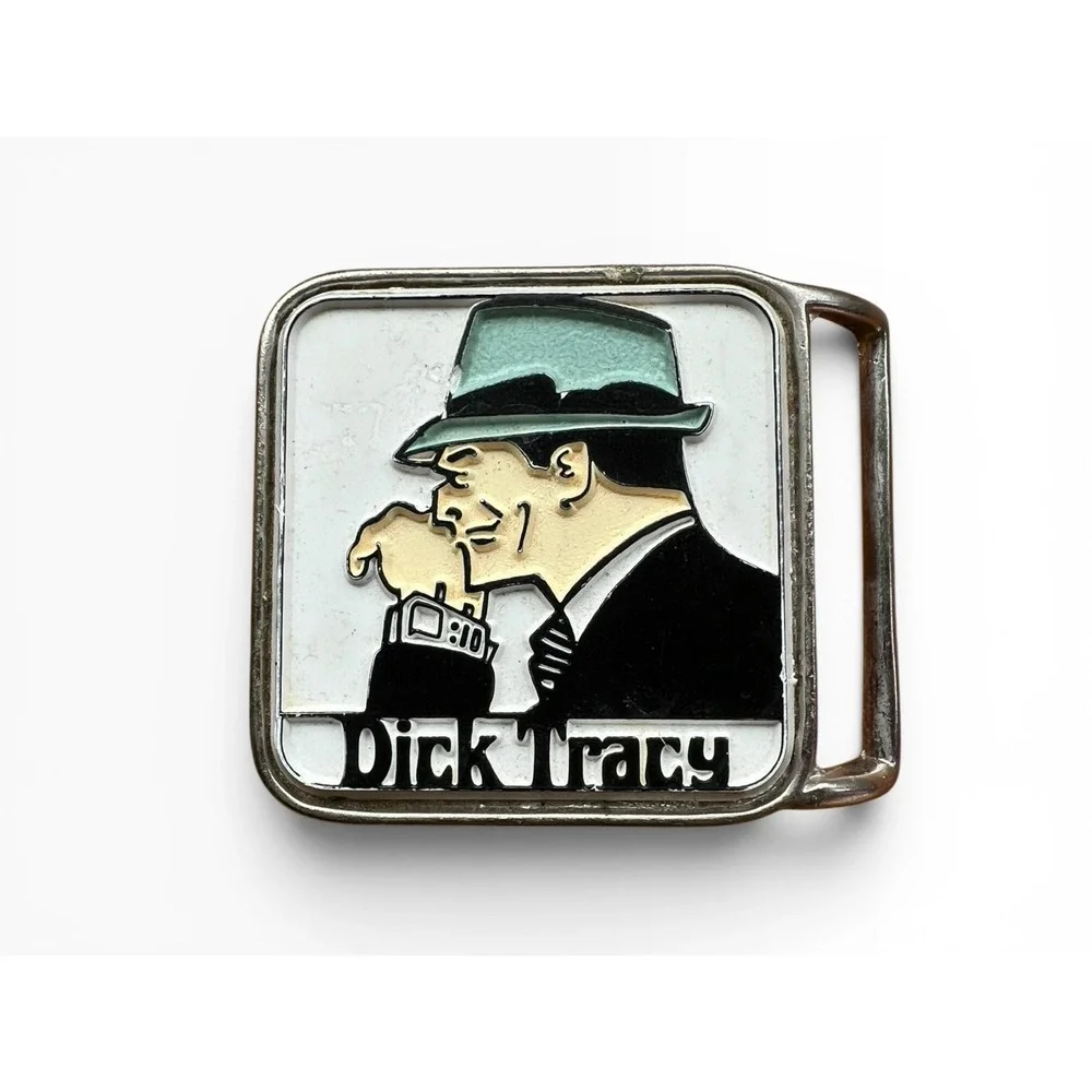 Vintage Dick Tracy Enamel Belt Buckle Pyramid Belt Co NY Comic Detective RARE